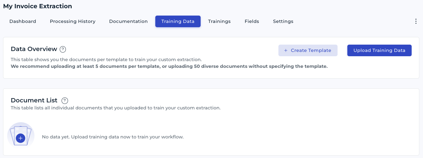 Training Data view